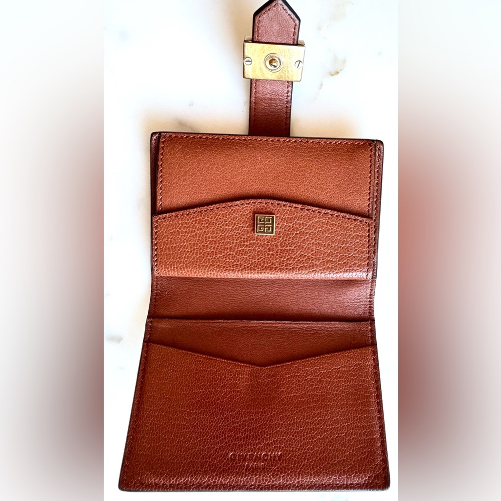 GIVENCHY Vintage 4G Logo Compact Card Holder Wallet Brown/ Cognac - Picture 5 of 10